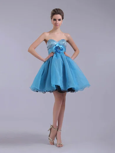 A-line Satin Organza Sweetheart Flower(s) Short/Mini Prom Dresses #02020073