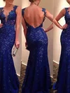 Trumpet/Mermaid V-neck Lace Floor-length Appliques Lace Prom Dresses #02016054