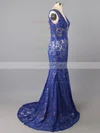 Trumpet/Mermaid V-neck Lace Floor-length Appliques Lace Prom Dresses #02016054