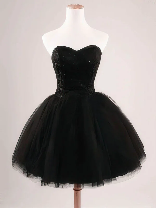 A-line Sweetheart Tulle Short/Mini Beading Prom Dresses #02016807