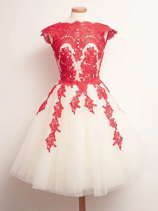 A-line Scalloped Neck Tulle Short/Mini Appliques Lace Prom Dresses #02016840