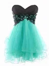 A-line Sweetheart Satin Tulle Short/Mini Appliques Lace Prom Dresses #02016928