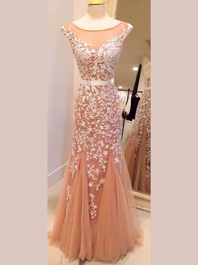 Mermaid Illusion Tulle Modest Prom Dresses With Appliques #02016778