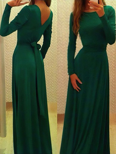 A-line Scoop Neck Silk-like Satin Floor-length Sashes / Ribbons Prom Dresses #02016785