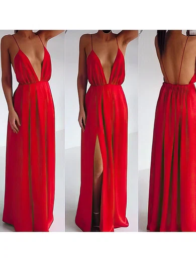 Sheath/Column V-neck Chiffon Floor-length Split Front Prom Dresses #02016790