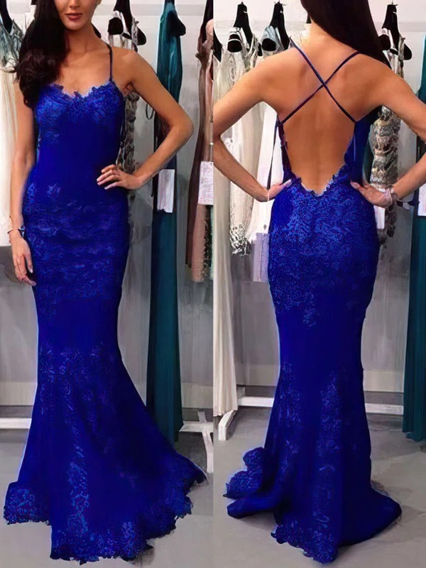 Trumpet/Mermaid Sweetheart Lace Sweep Train Appliques Lace Prom Dresses #02016794