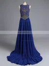 A-line Scoop Neck Chiffon Tulle Sweep Train Beading Prom Dresses #02016841