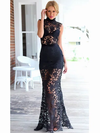 Trumpet/Mermaid High Neck Lace Floor-length Prom Dresses #02016900