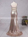 Trumpet/Mermaid V-neck Sequined Sweep Train Beading Prom Dresses #02016911